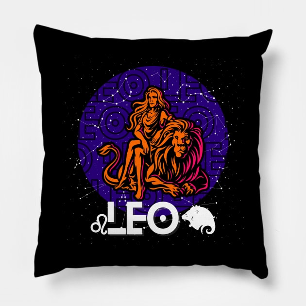 LEO August Zodiac - Astrology Birthday Gift for Women, Horoscope, sun/moon sign, star sign, tarot, Chinese zodiac, celestial, galaxy lovers. Pillow by The Gypsy Nari