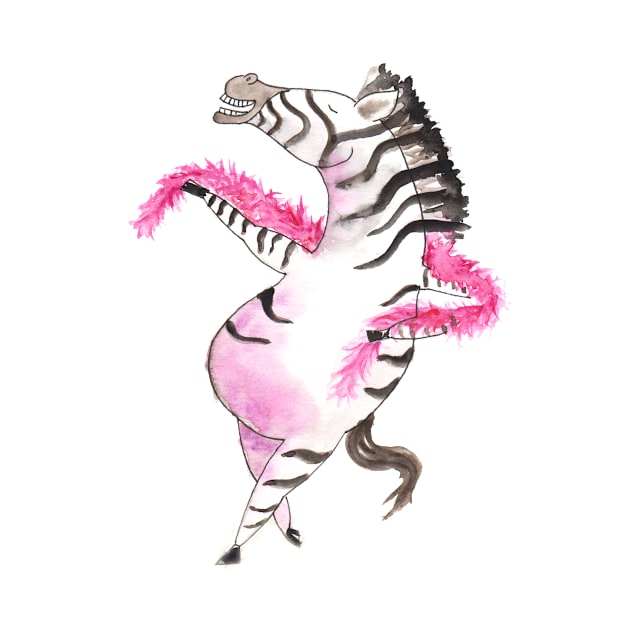 Dancing zebra with feather boa by Richard Stelmach Art