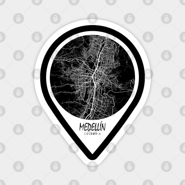 Medellin, Colombia City Map - Travel Pin Magnet by deMAP Studio