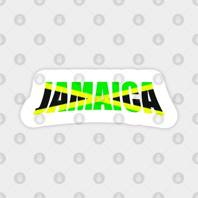 Jamaican flag in black green and gold inside the word Jamaica Magnet by Artonmytee