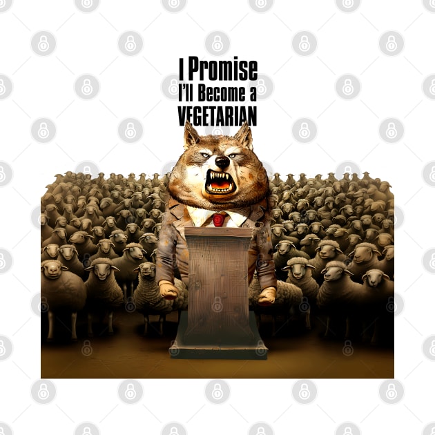 Wolf's Broken Promises: I Promise, I'll Become a Vegetarian on a light (Knocked Out) background by Puff Sumo