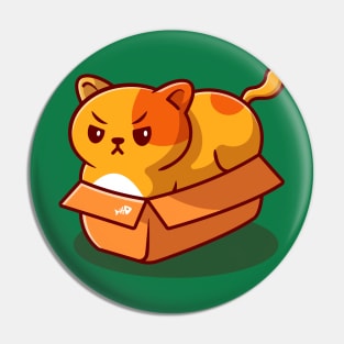 Cute Fat Cat In Box Cartoon Pin