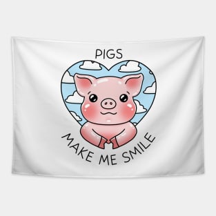 Pigs make me smile - Funny pig in heart with clouds Tapestry