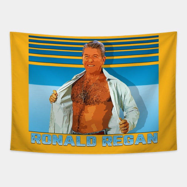 Ronald Regan ¯\_(ツ)_/¯ 90s Line Styled Fan Design Tapestry by Shit Post Hero