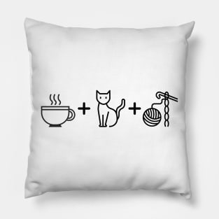 Coffee, Cats & Crochet - white Pillow