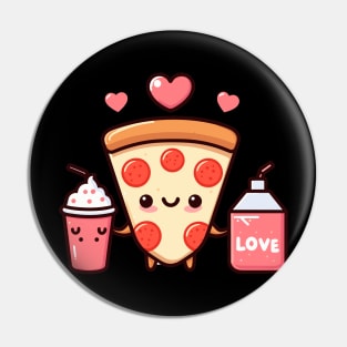 Pizza Party with a Pizza Slice, Cola, and a Milkshake | Cute Kawaii Food Art Pin