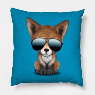 Cute Baby Red Fox Wearing Sunglasses Pillow