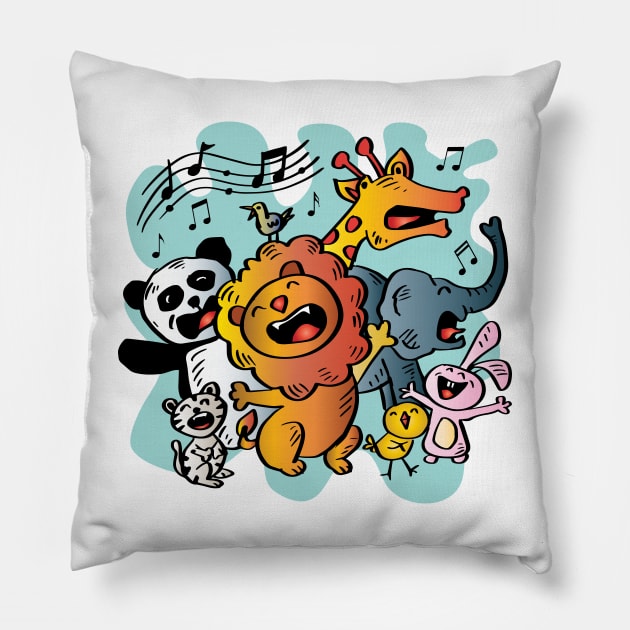 Cute cartoon animals Pillow by Handini _Atmodiwiryo