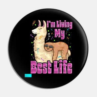 Cute Sloth & Llama Living My Best Life Napping Pun Pin