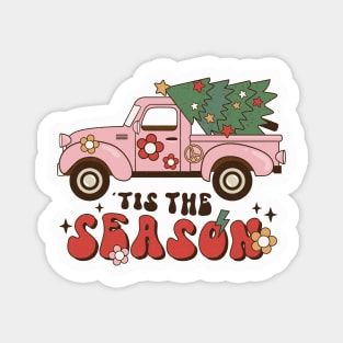 Retro 70s Pink Christmas Pickup Truck Magnet