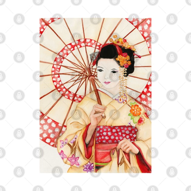 Watercolor - Japanese geisha by Karoのkyuuto