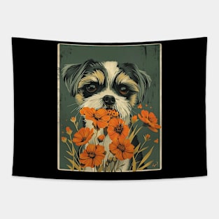 Shih Tzu Dog Flowers Photo Art Design For Dog Onwer Tapestry