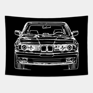 White E34 Car Sketch Art Tapestry