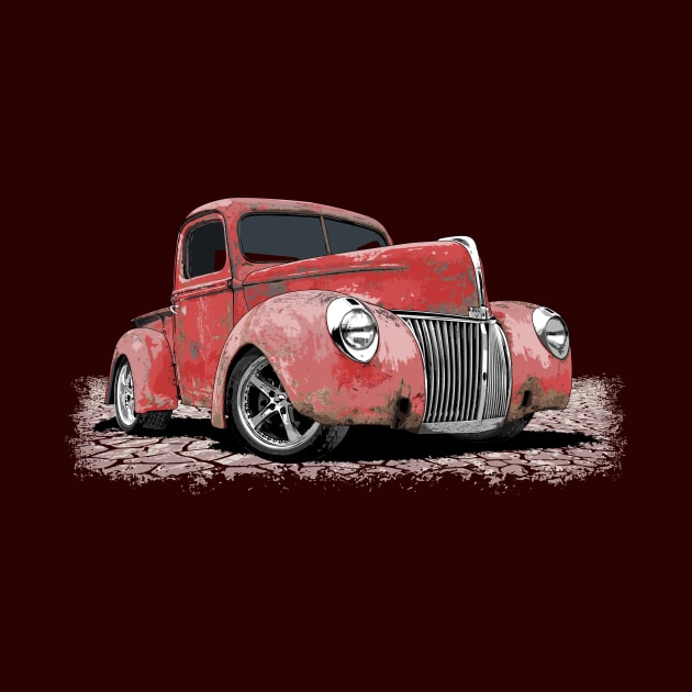 Vintage rusty red 40 Ford rat rod pickup by ZoeysGarage