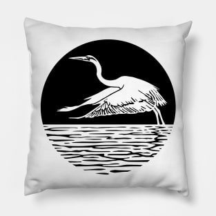 Great Blue Heron Flying in front of Sun Pillow