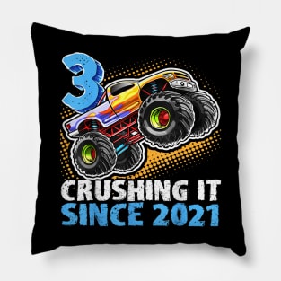 Monster Truck 3 Year Old Boys 3rd Birthday Party Born 2021 Pillow