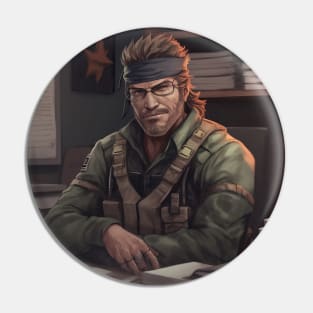 Solid Snake At A Desk Pin