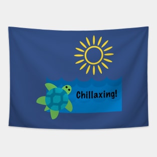 Children's Clothing Turtle Chillaxing Design, with black lettering Tapestry