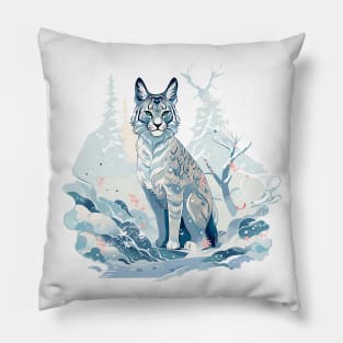 Lynx in Winter Wonderland Pillow