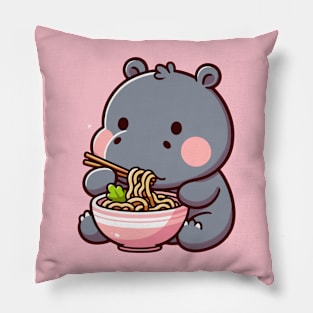 Cute hippo eat Ramen Pillow