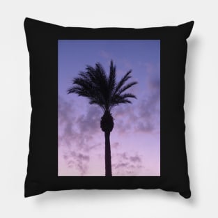Tropical Palm Tree with beautiful sunset in violet, blue and pink Pillow