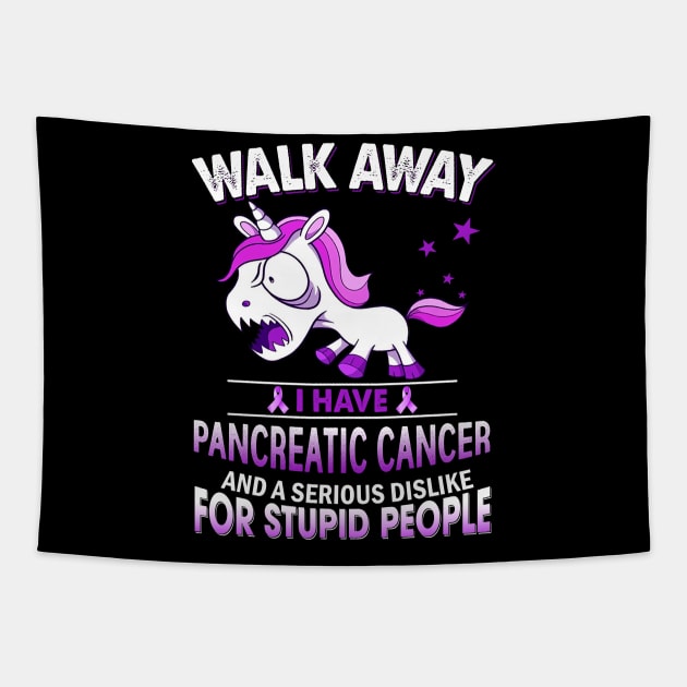 funny pancreatic cancer grumpy unicorn warrior Tapestry by TeesCircle