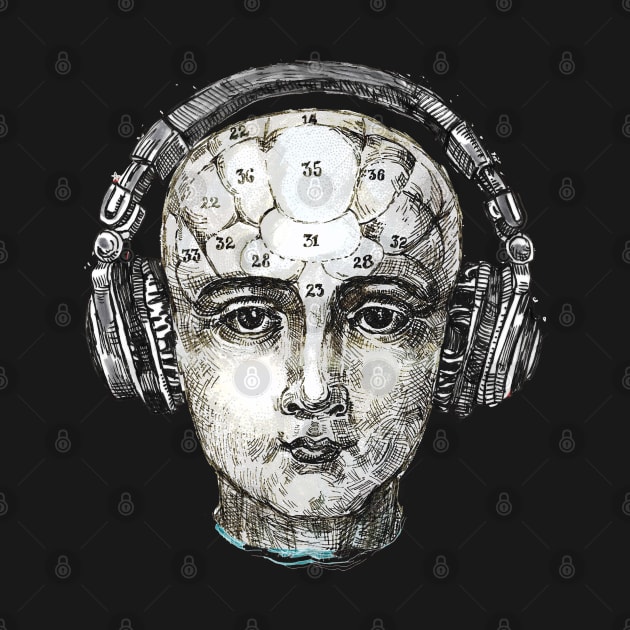 Phrenology head with headphones. by FanitsaArt