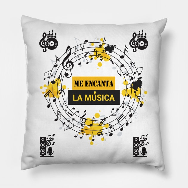 I Love Music In Spanish-Me Encanta La Musica Pillow by goodpeoplellcdesign