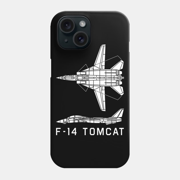 F-14 Tomcat Military Supersonic Jet Fighter Plane Cutout Silhouette Gift Phone Case by Battlefields