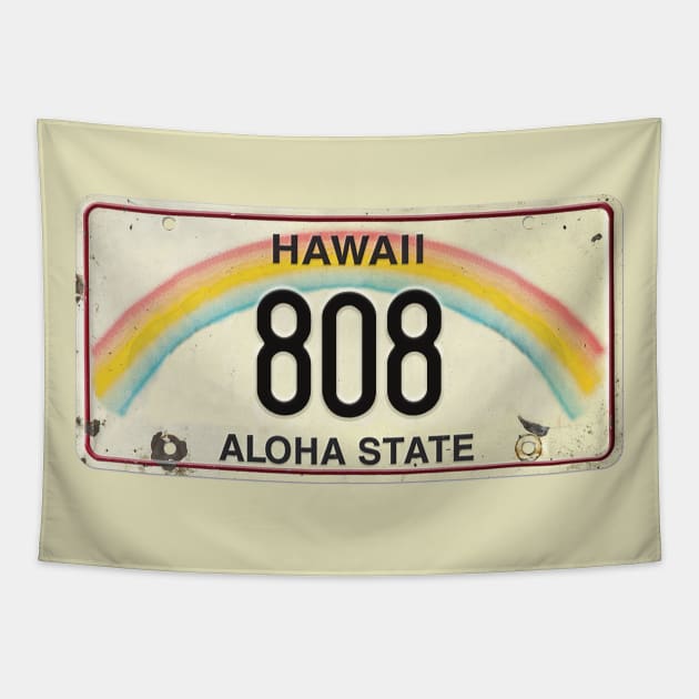 808 Vintage Hawaii License Plate Tapestry by HaleiwaNorthShoreSign