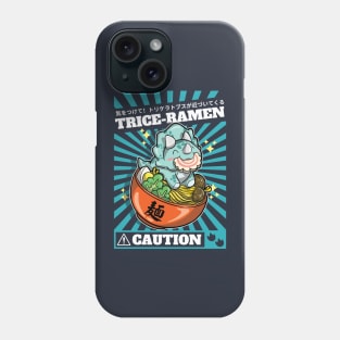 Trice-ramen - Triceratops eating a bowl of ramen. Danger! Caution dinosaur approaching Phone Case