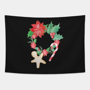 Merry Christmas Pattern (black background) Tapestry