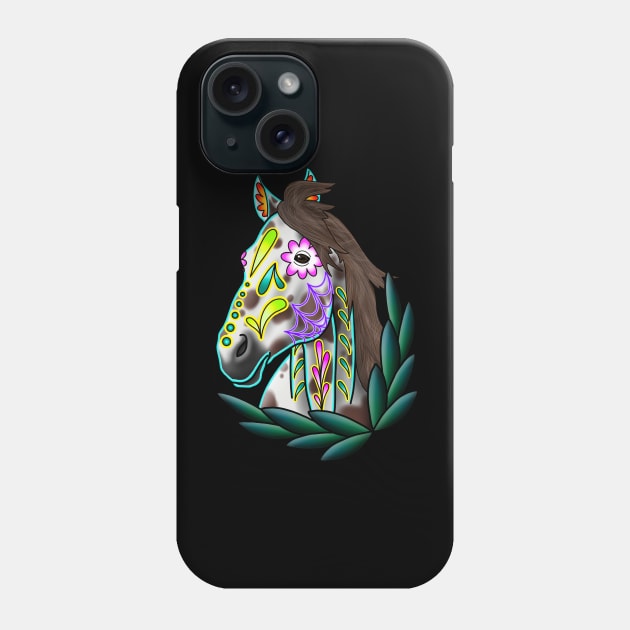 Day of the Dead Brown Appaloosa Sugar Skull Horse Phone Case by prettyinink