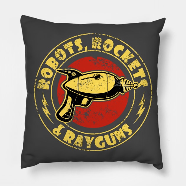 Robots, Rockets and Rayguns Pillow by sfcubed