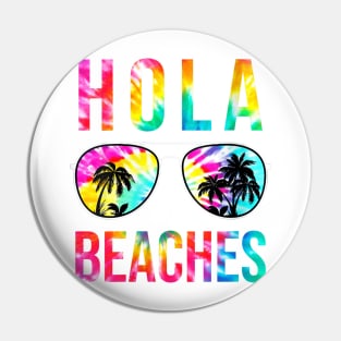 Womens Hola Beaches Sunglasses Tie Dye Funny Beach Vacation Summer V-Neck T-Shirt Pin