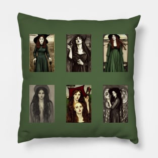 Seven Unburnt Witches in Pre-Raphaelite Style Pillow