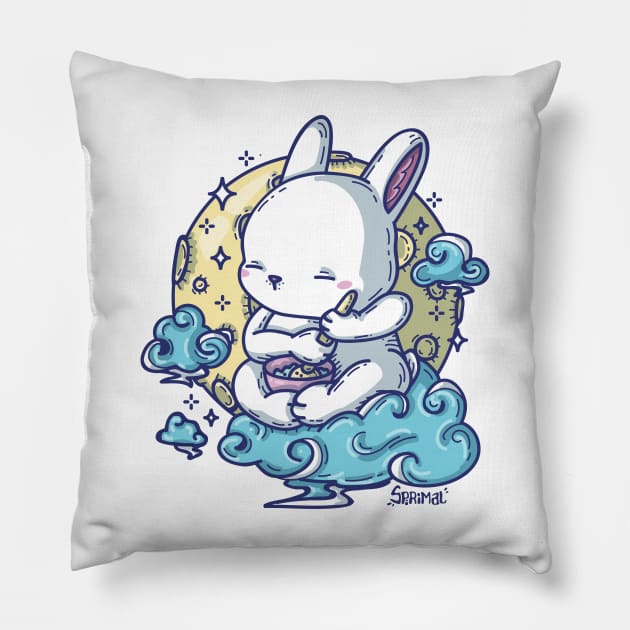 Kawaii Cute moon rabbit jade Pillow by SPIRIMAL