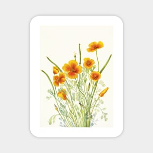 Mexican Gold Poppy - Botanical Illustration Magnet