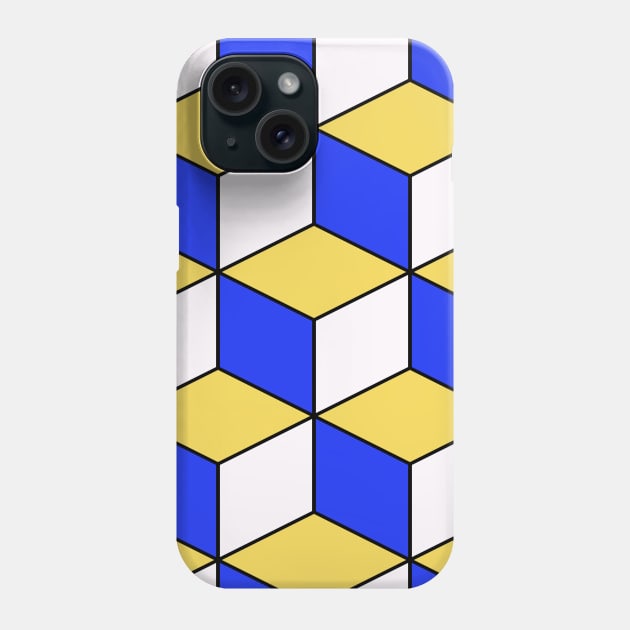 Blue Yellow 3D-Look Cubism Geometric Pattern Phone Case by SeaChangeDesign