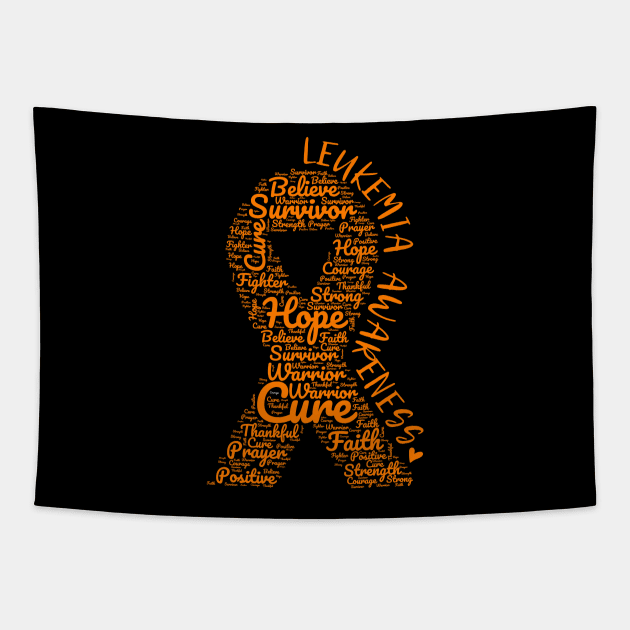 Leukemia Awareness Orange Ribbon With Positive Words Tapestry by Rosemarie Guieb Designs