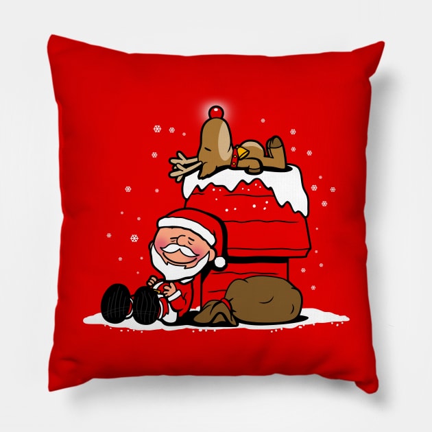 Cute Santa Claus And Rudolph Christmas Winter Funny Christmas Cartoon Gift Pillow by BoggsNicolas