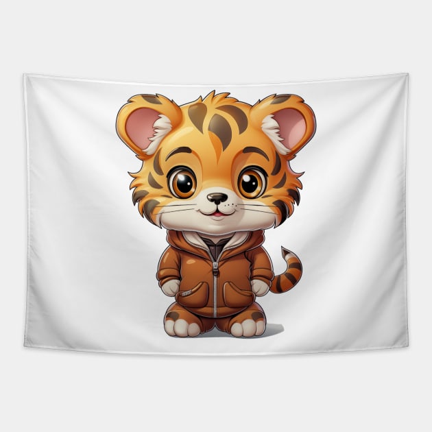 cute tiger cub Wear a long-sleeved shirt Tapestry by ToonStickerShop