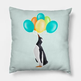 Penguin With Balloons Pillow