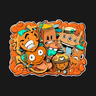 Orange and Blue graffiti cartoon characters T-Shirt