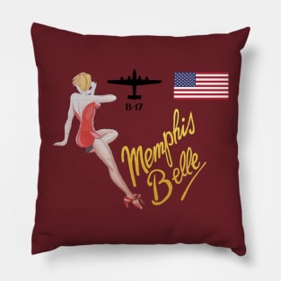 Memphis Belle WW2 Bomber Nose Art B-17 Flying Fortress American Flag Pillow