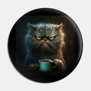 Funny Mean Looking Cat Drinking Coffee, Cat Lover Pin