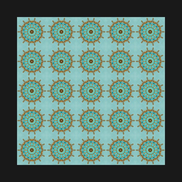 Turquoise and Gold gemmed Kaleidoscope pattern 18 by Swabcraft