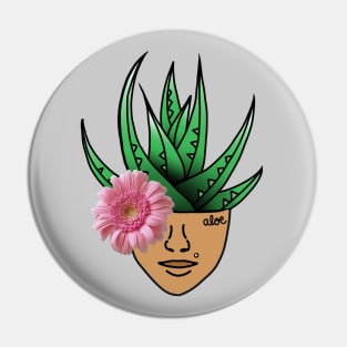 Aloe Plant on a Surreal Human Face, Wearing a Pink Gerber Daisy Eyepatch. Pin