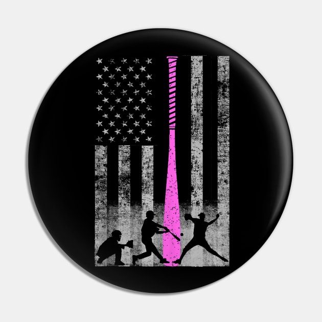 Pink Bat Baseball Flag Baseball Breast Cancer Awareness Pin by klausgaiser