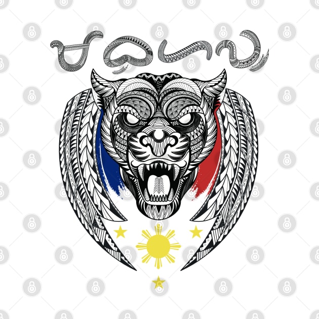 Tribal line Art Tiger / Baybayin word Mabuhay (Long live) by Pirma Pinas